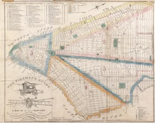 Feuerwehrführer - Eine Karte von New York, die die Feuerbezirke zeigt, 1834